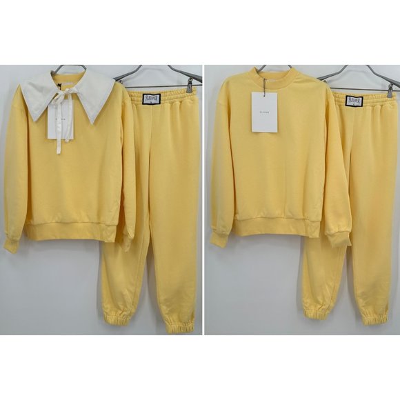 Sleeper Diana Athpleasure Sweatsuit Yellow Crew Pullover Sweatshirt and Pants XS